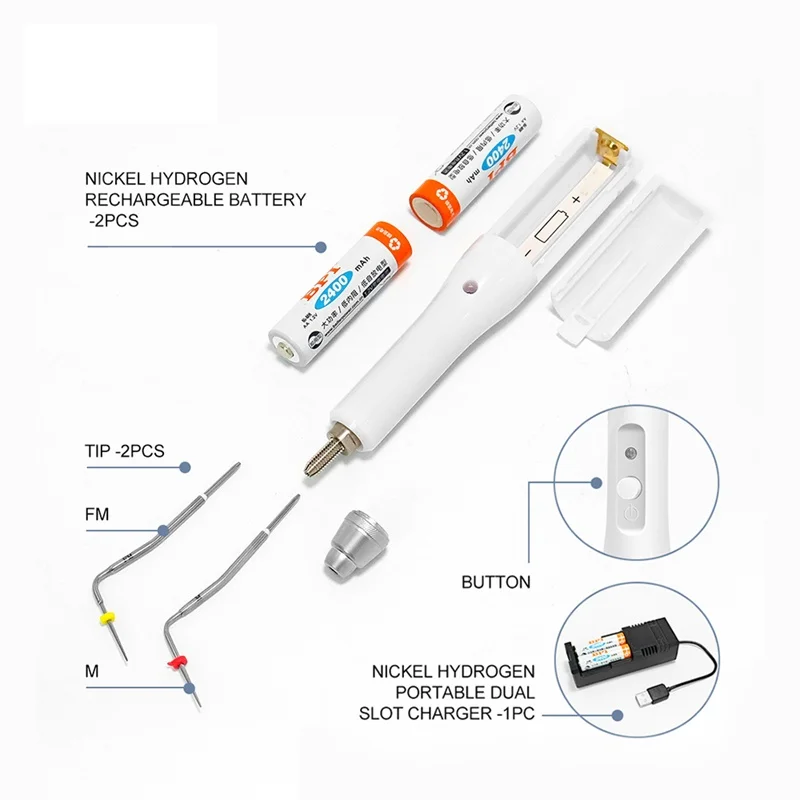 Stylo d'obturation dentaire sans fil Gutta Percha, système d'obturation endodontique, 2 embouts