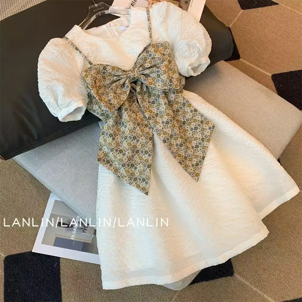 Girls' Summer New Small Fragrant Style Dress With French Style Socialite Temperament Floral Skirt And Vest