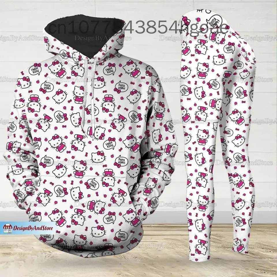 New Hello Kitty Legging Hoodie Set Disney Yoga Pants Sweatpants Women\'s Y2k Yoga Hoodie Leggings Fashion Tracksuit