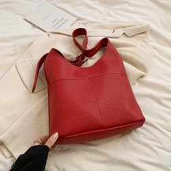 Luxury Red Tote Bag Women Texture Soft Leather Large Capacity Shoulder Bags Autumn New Fashion Crossbody Pack Retro Bucket Bag