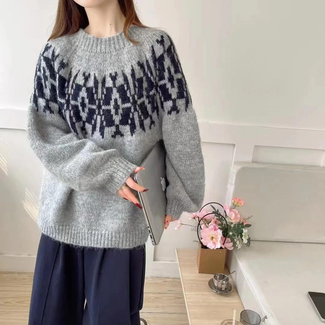 Casual Daily Fall Sweater For Women All Match Loose Pullover Knit Coats Round Neck Long Sleeve High Quality Tops