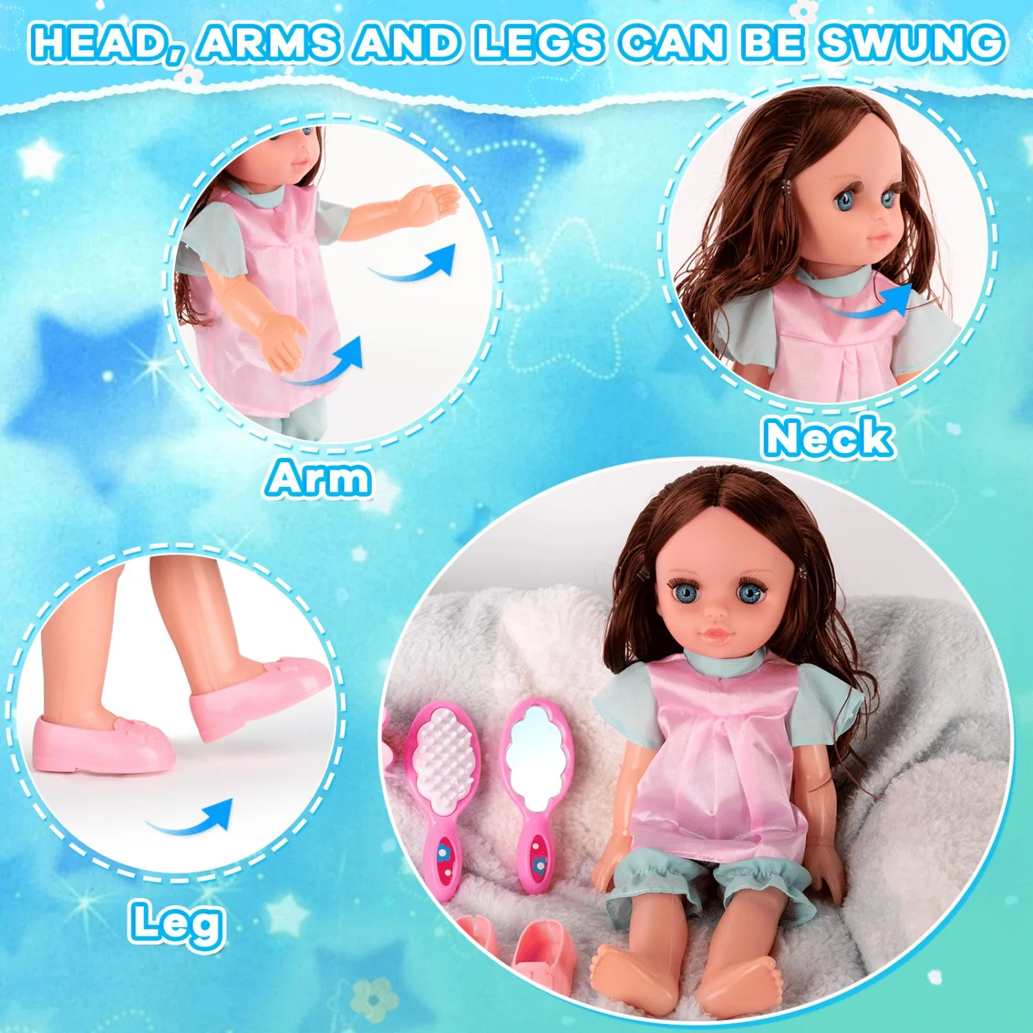 ตุ๊กตาเด็กน้อยนุ่มนิ่มขนาด 13 นิ้ว พร้อมเสื้อผ้าและเครื่องประดับ - ตุ๊กตาเด็กพลาสติกสำหรับเด็กอายุ 3-8 ปี ของขวัญสำหรับงานปาร์ตี้เด็ก