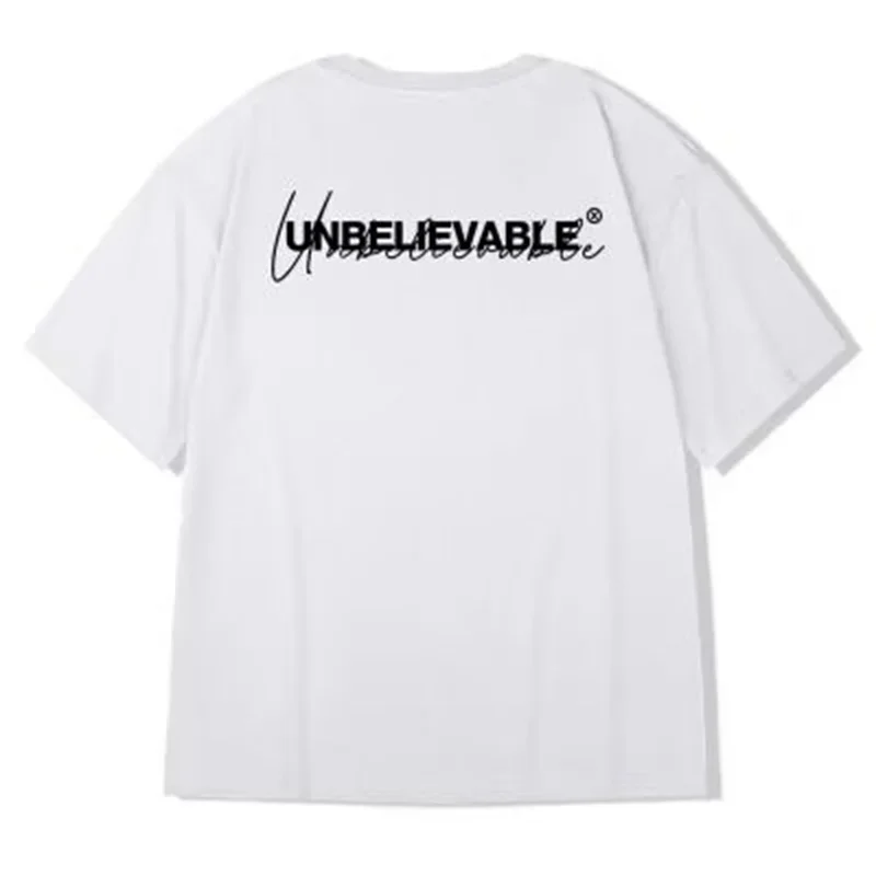 UNBELIEVABLE Letter Printed Male Tee Shirt Oversized Crewneck Tops Summer Short Sleeve Tee Shirts Hip Hop Streetwear Y2k T Shirt