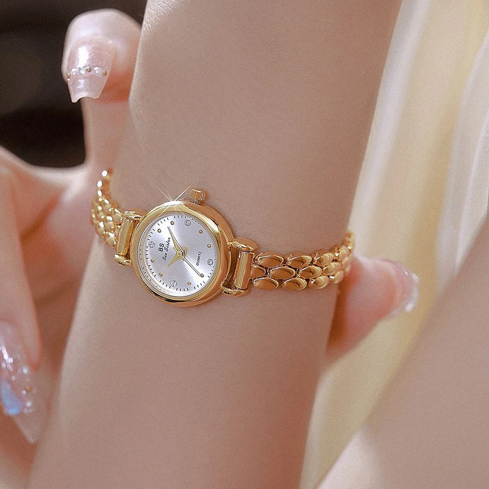 BS bee sister New Light Luxury Simple Retro Small Chain Watch Woman Fashion Casual Daily Wear Women's Wristwatch Gold