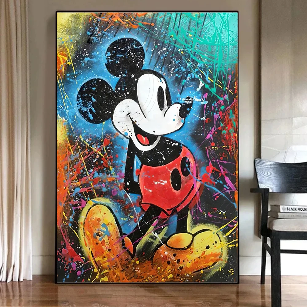 Miniso Disney Character Wall Art Poster Mickey Mouse Canvas Painting Home Decor Living Room Bedroom Decor Spray Painting Gifts