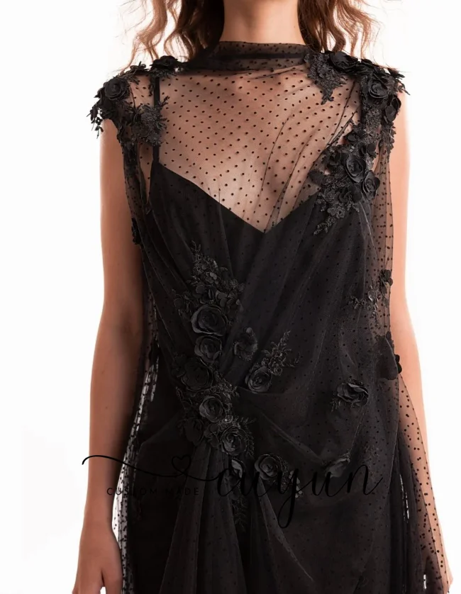 CUYUN カスタマイズされたシックな高級パーティードレス特別な日のドレス花柄アップリケ床までの長さのノースリーブプロムイブニングドレス