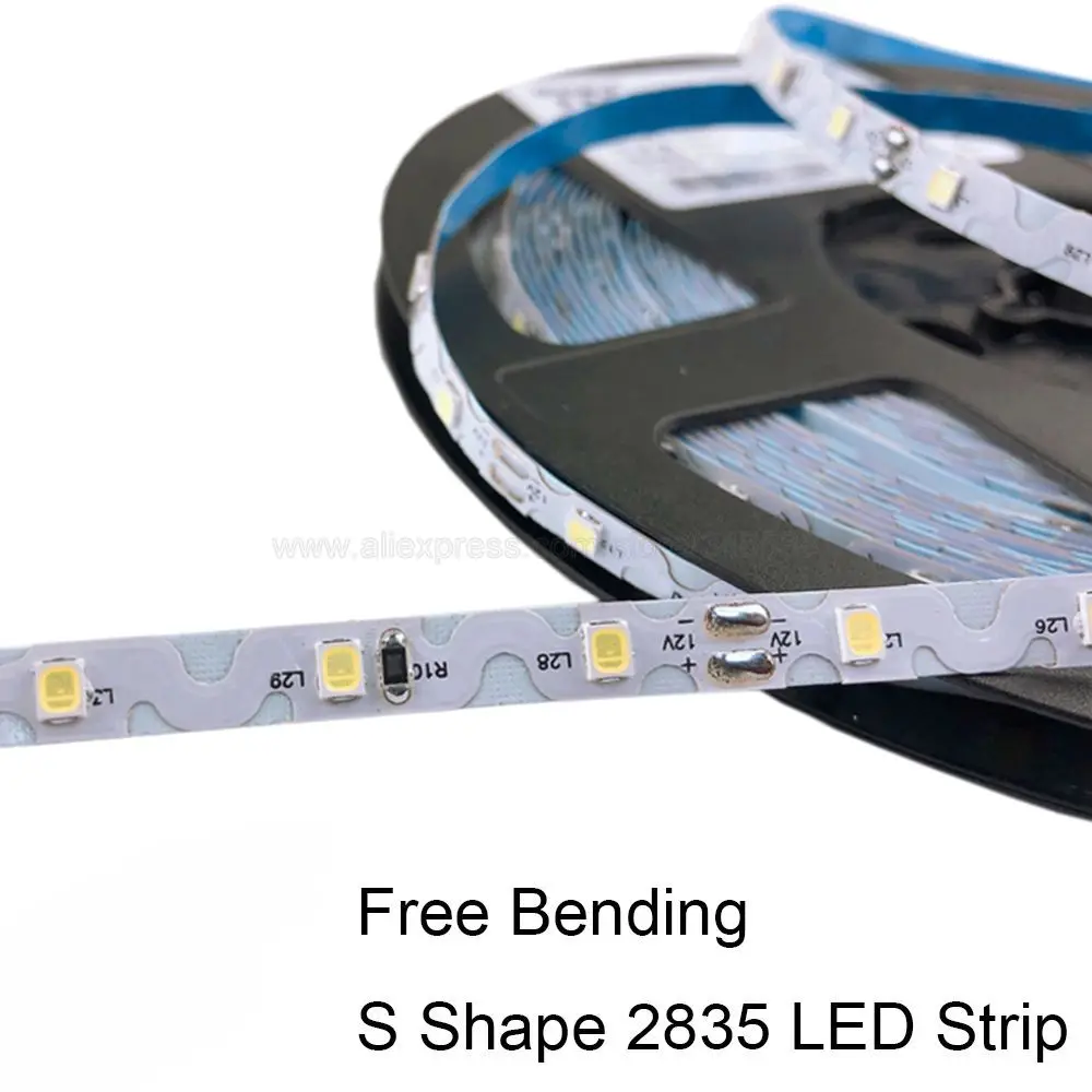 10m 12VDC 2835 S Shape LED Strip Light Tape 60LEDs/m Flexible Warm White Free Bemd LED Light Strip for Room Bedroom Backlight TV