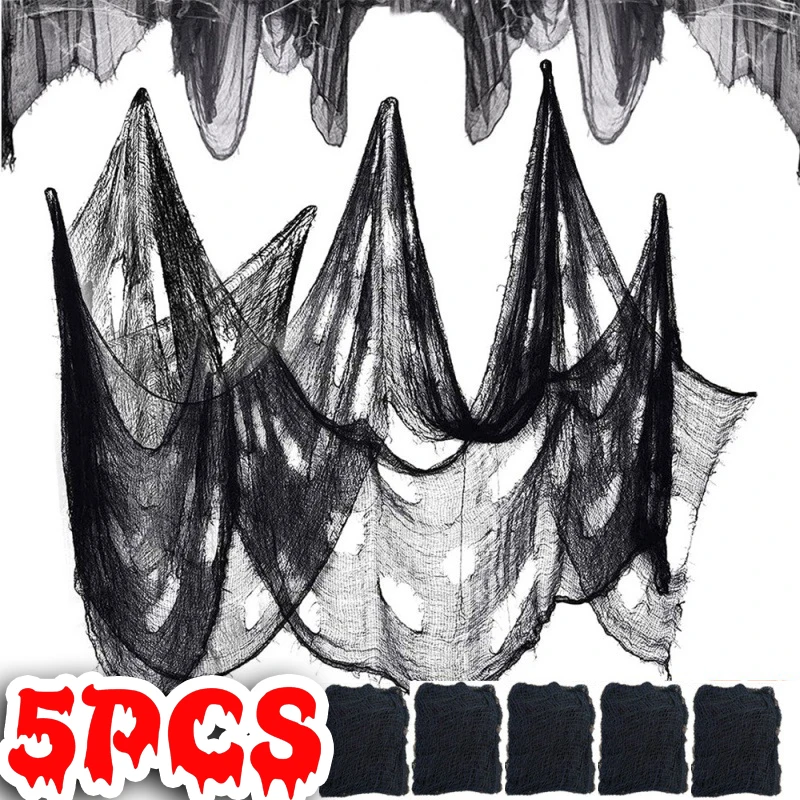 ديكور رعب الهلع مسكون ، قماش زاحف ، جدار مدخل المنزل ، إكسسوارات مشهد الرعب ، أسود ، 5 منازل ، 1 * * #1