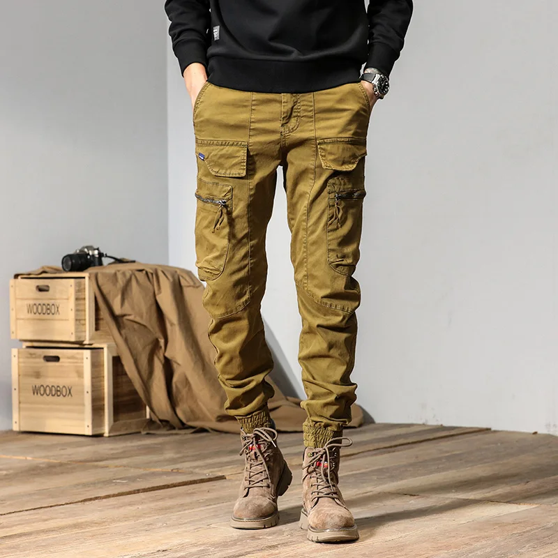 CAAYU Joggers Cargo Pants Men Casual Y2k Multi-Pocket Male Trousers Sweatpants Streetwear Techwear Tactical Track Gray Pants Men