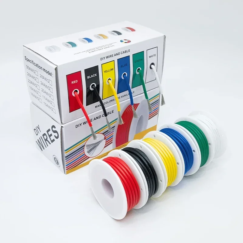 6 Colors Silicone Electrical Wire Insulation Tinned Copper Cable 16-30AWG Stranded Electrical Line Hookup Wire