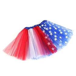 PESENAR July 4 starlight ballet miniskirt red, white, blue star dress, American flag tutu Independence Day dress