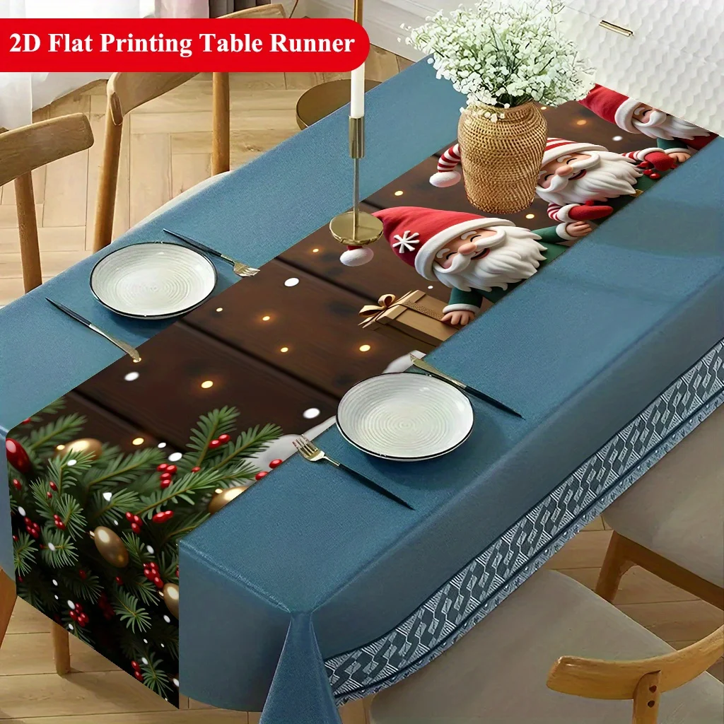 2D‑Printed Merry Santa Gathering Table Runner, Decor for Dining Table, Coffee‑Table, Gatherings, Indoor‑Outdoor Parties