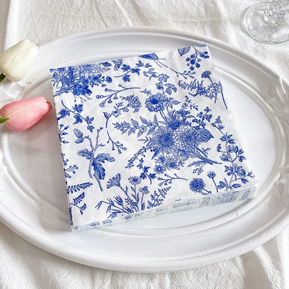 Servilletas de porcelana blanca y azul Retro Para mesa de recepción de boda, papel Floral Vintage, inodoro decorativo de flores, 100 piezas