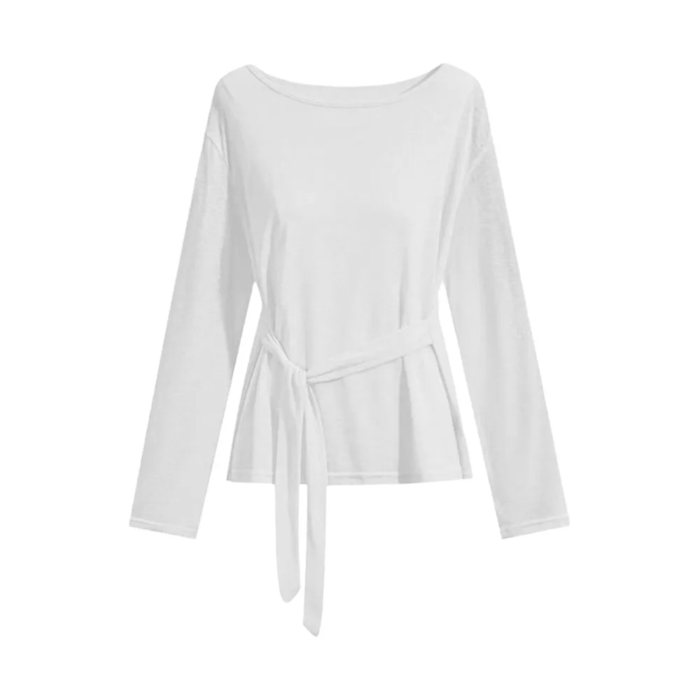 Autumn Tee Sheer Long Sleeve T-Shirt Back Tied-up Loose See Through Top Off Shoulder Waist-Cinching Top Autumn Season