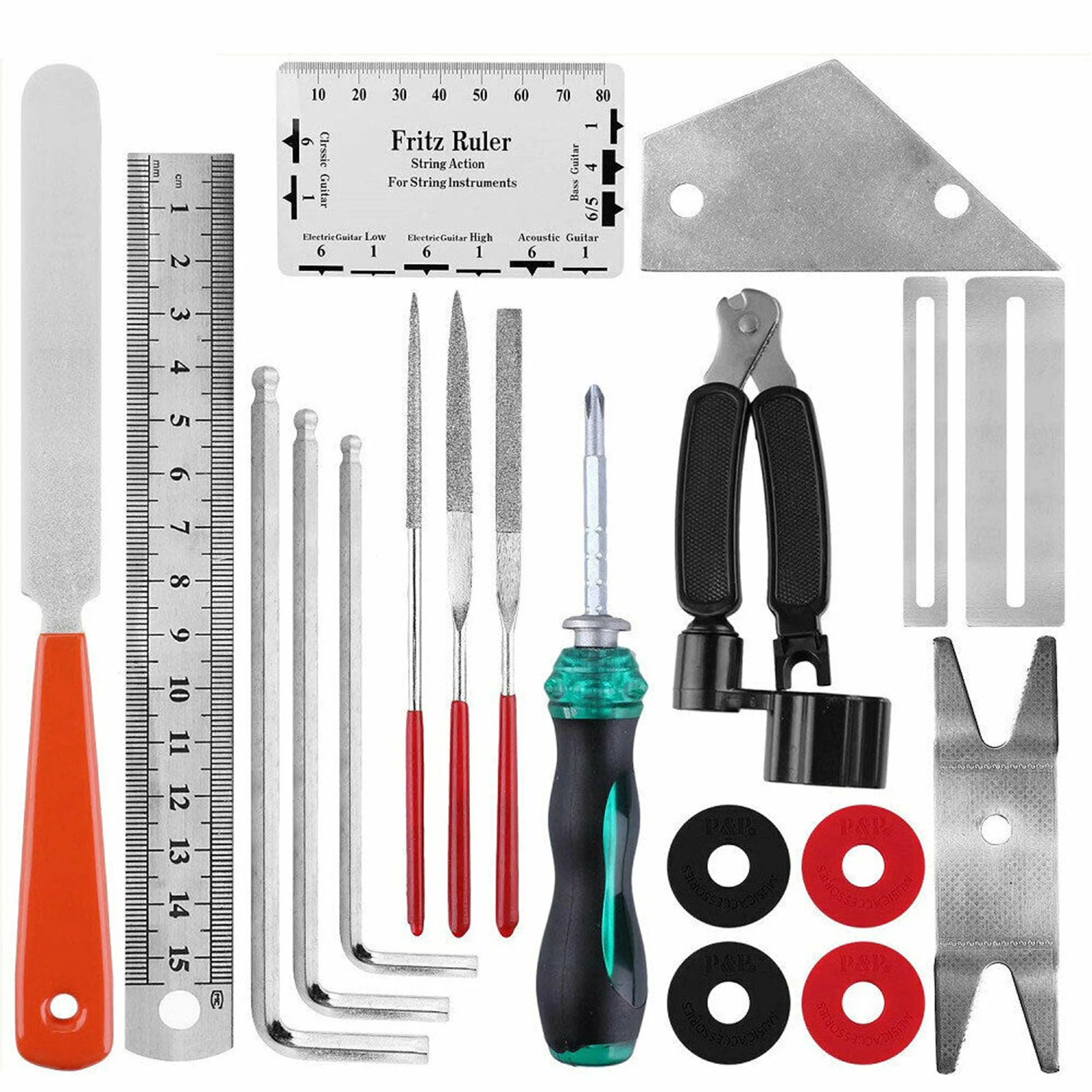 Guitar Luthier Care Kit 20PCS Guitar Tool Kit Repairing Maintenance Tools Guitar Care Leveling Action Ruler Fret Sanding File