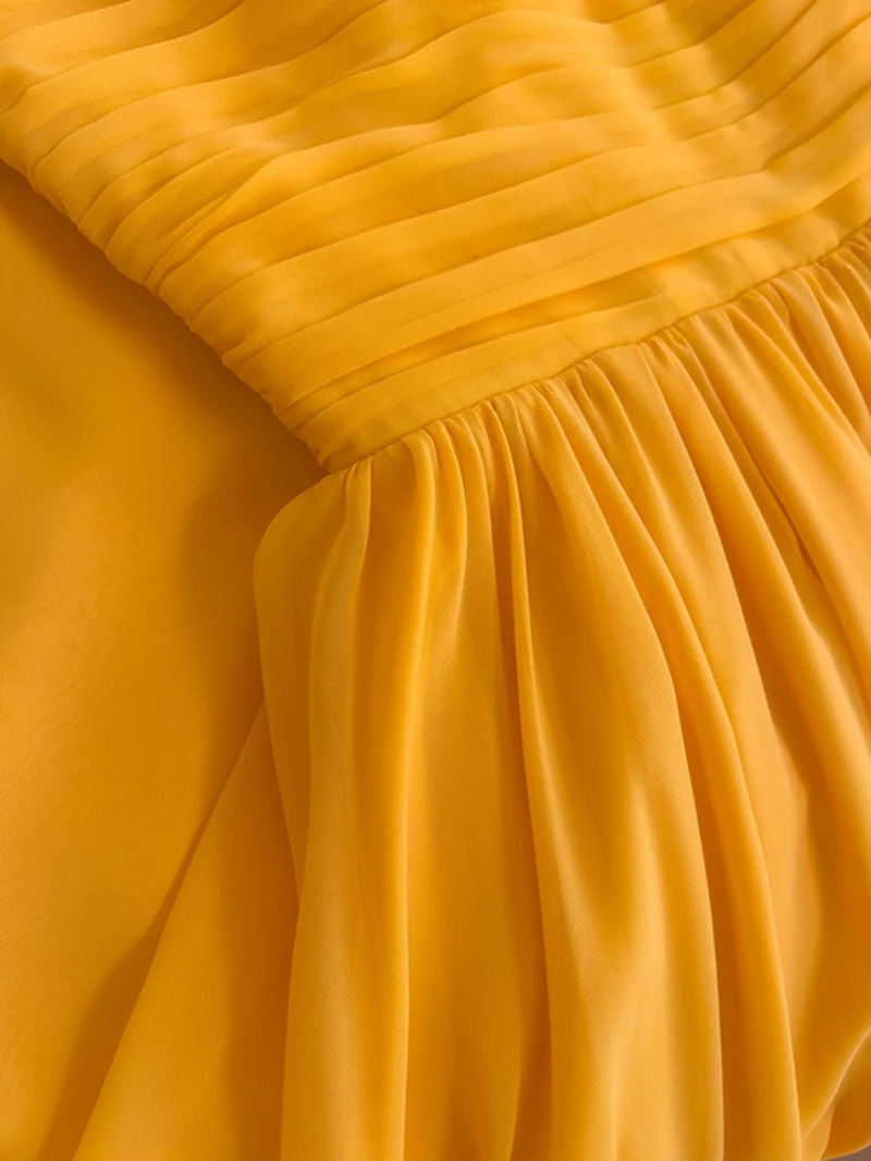 Amarillo ámbar Emed ter Dr Vaion Sle Falda acampanada de cintura alta Svel largo Fecha de boda Faionable Cany Pa...