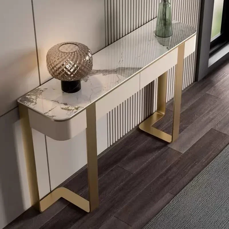 Modern Light Luxury Entryway Cabinet Wall Mounted Entrance Table with Rock Slab Top Simple Corridor Aisle Storage Console