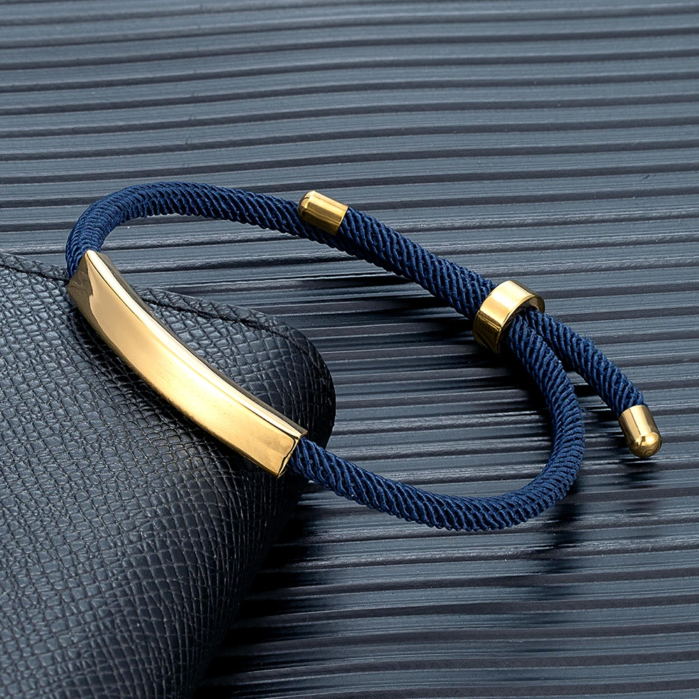 

MKENDN Punk SOS Custom logo Name Engrave Text Rope Bracelet customize Stainless Steel Bracelets For Women Men ID Bracelet