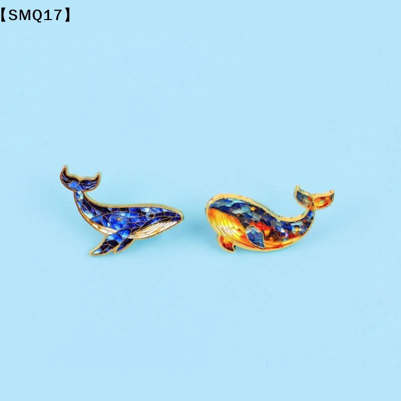 Enamel Whale Brooch Pins Colorful Mosaic Pattern Golden Edge Trim For Backpack Jackets Ocean Lover Gifts【SMQ】
