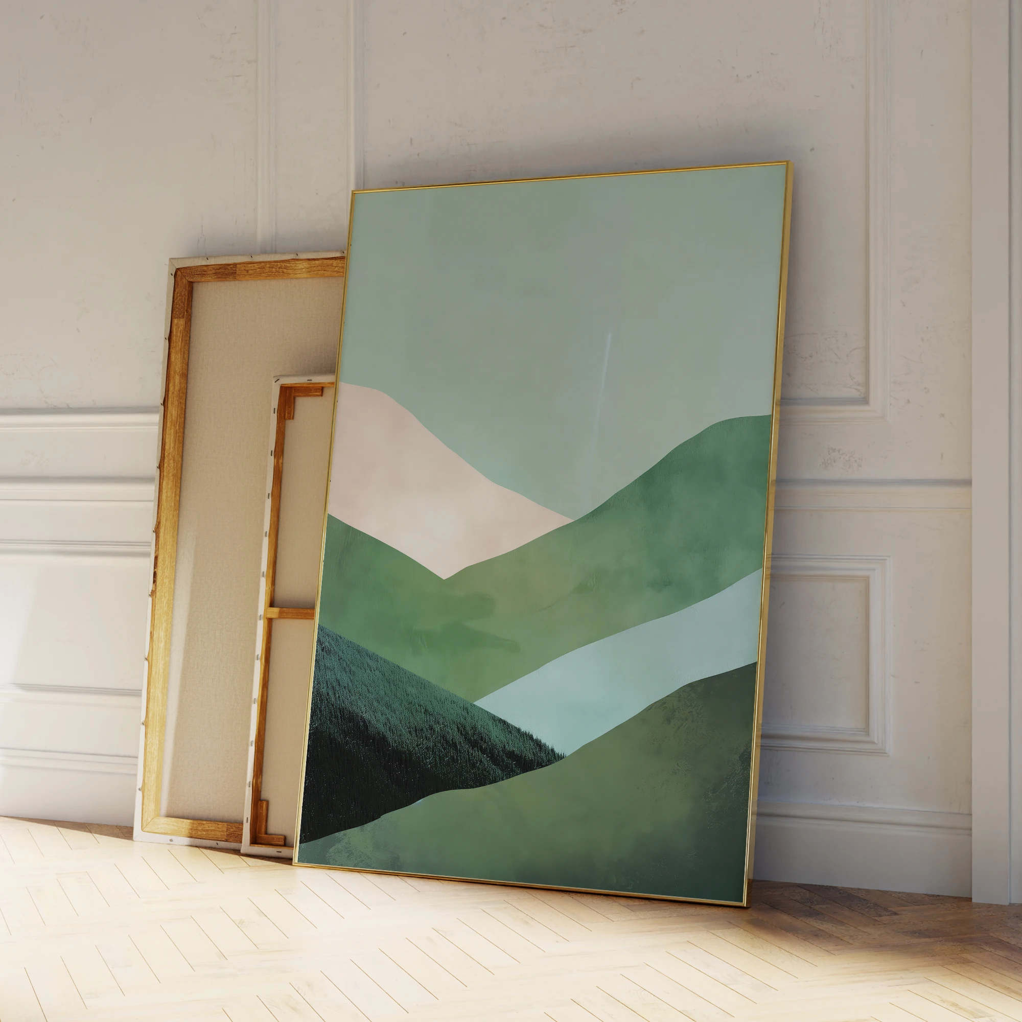 Moderne Mintgrüne abstrakte Landschaft minimale Kunstwerk Wandkunstdrucke Leinwand Malerei Poster Bild für Wohnzimmer Home Decor
