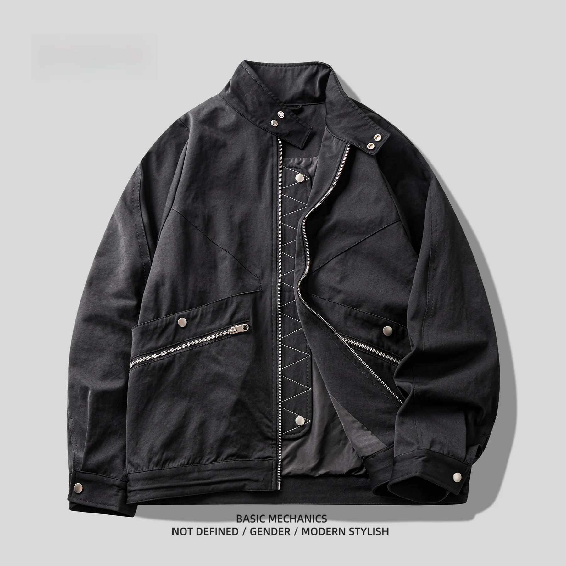 

Cydex Men's Loose Fit Casual Motorcycle Jaet Stand Collar Zipper ket Warm Faion Urban Sle Polyester Fiber Long Sve