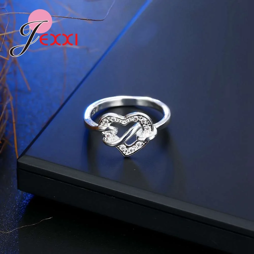 Heart Shape CZ Crystal 925 Sterling Silver Jewelry Ring For Woman Girl Statement Anniversary Birthday Day Gift