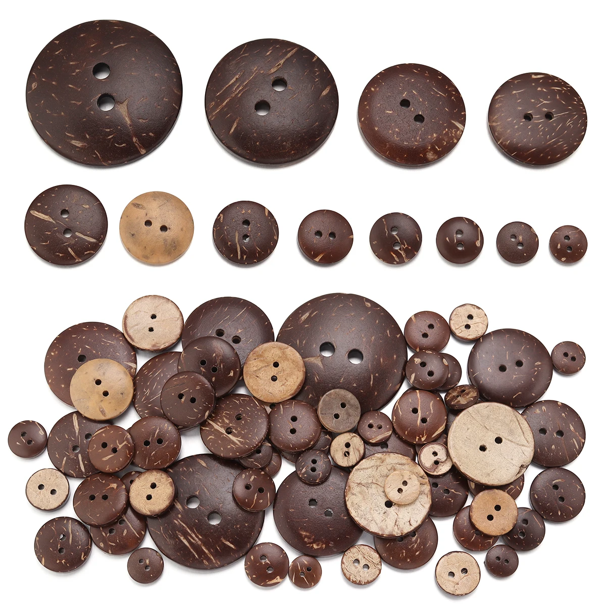 10-100 Stück/Lot Natürliche Kokosnuss-Holzknöpfe mit 2 Löchern, runde Knöpfe für DIY-Kleidungsdekoration, Bastelarbeiten, Nähzubehör