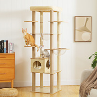 180cm Beige Multi-Level Cat Tree Tower with Pompoms, Acrylic Hammock,Spacious Condo,Top Bed Perfect for Multi-Cat Households