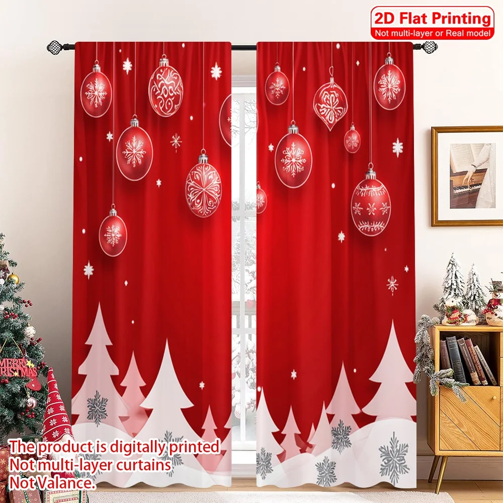 

2pcs 2D flat printing Merry Christmas Drapes Red Christmas Ornaments Snowflakes Trees Polyester Without Electricity Festive Wall