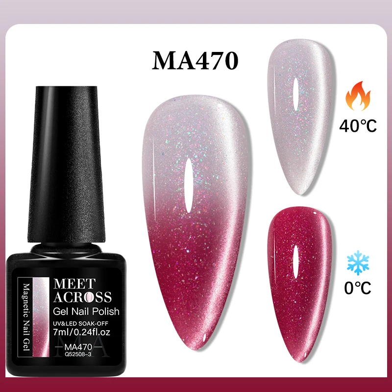 MEET ACROSS Pink Thermal Cat Eye Gel Polish 7ml Gradient shimmer Moonnight Magnetic Gel Soak Off UV Glue Semi-permanent Varnish