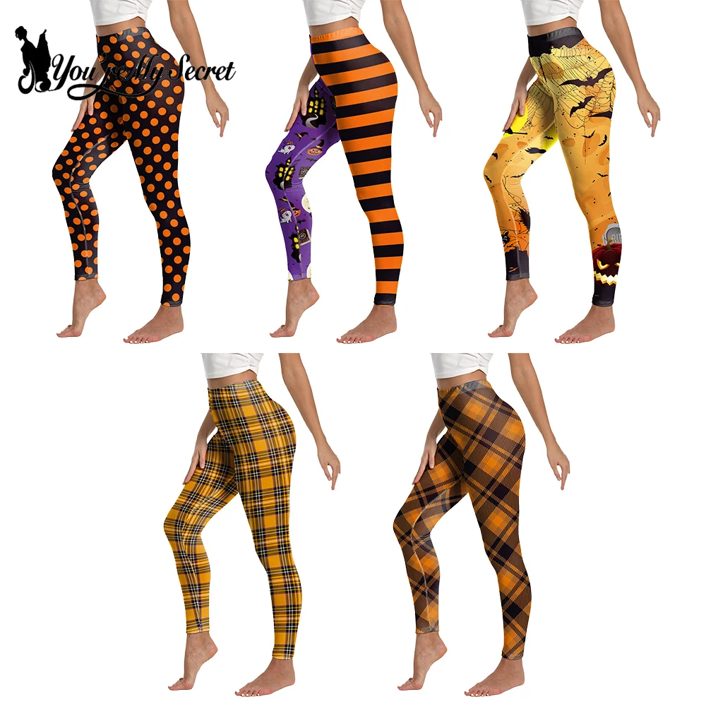 [You\'re My Secret] Halloween Party Tight Elastic High Waist Striped printed Pencil Pants Stretch Leggings For Women