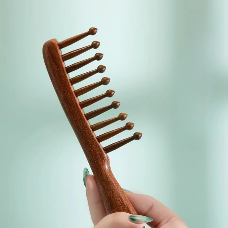 مشط طبيعي لتدليك ميريديان مضاد للكهرباء الساكنة بدون أقدام، مشط ذو أسنان واسعة للنساء والفتيات، شعر مجعد مستقيم