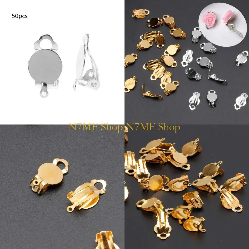 

N7MF 50Pcs Clip on Earring Converter Flat Round Earring Tray for DIY Non Pierced Earring Making Earring Converter