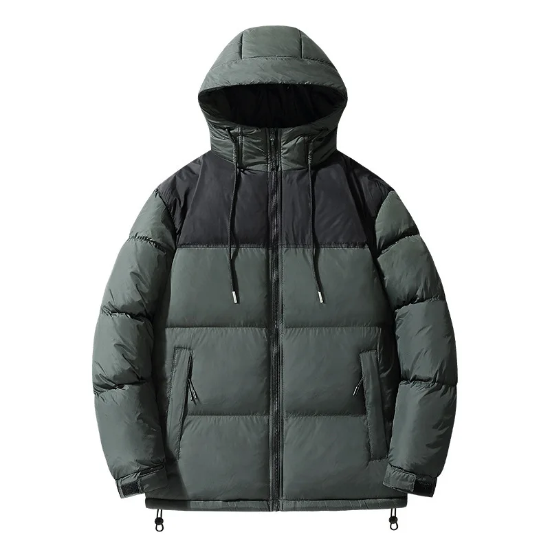 Man Down Coat Winter Thicken Contrast Color Patchwork Long Sleeve Male Outerwear Fashion Windproof Lightweight Men Hooded Jacket