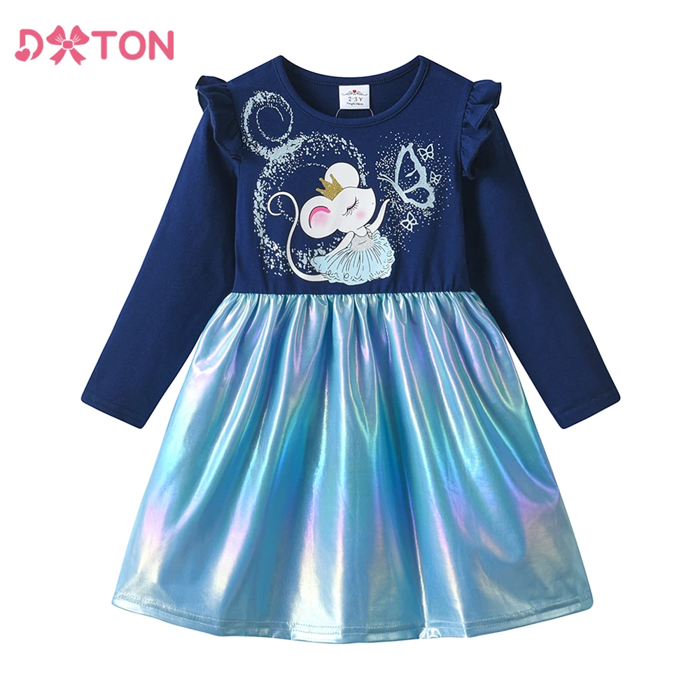 

DXTON New Children's Casual Dress Winter Girls Clothing Squirrel Butterfly Cartoon Kids Dresses Patchwork Toddler Dress Costumes