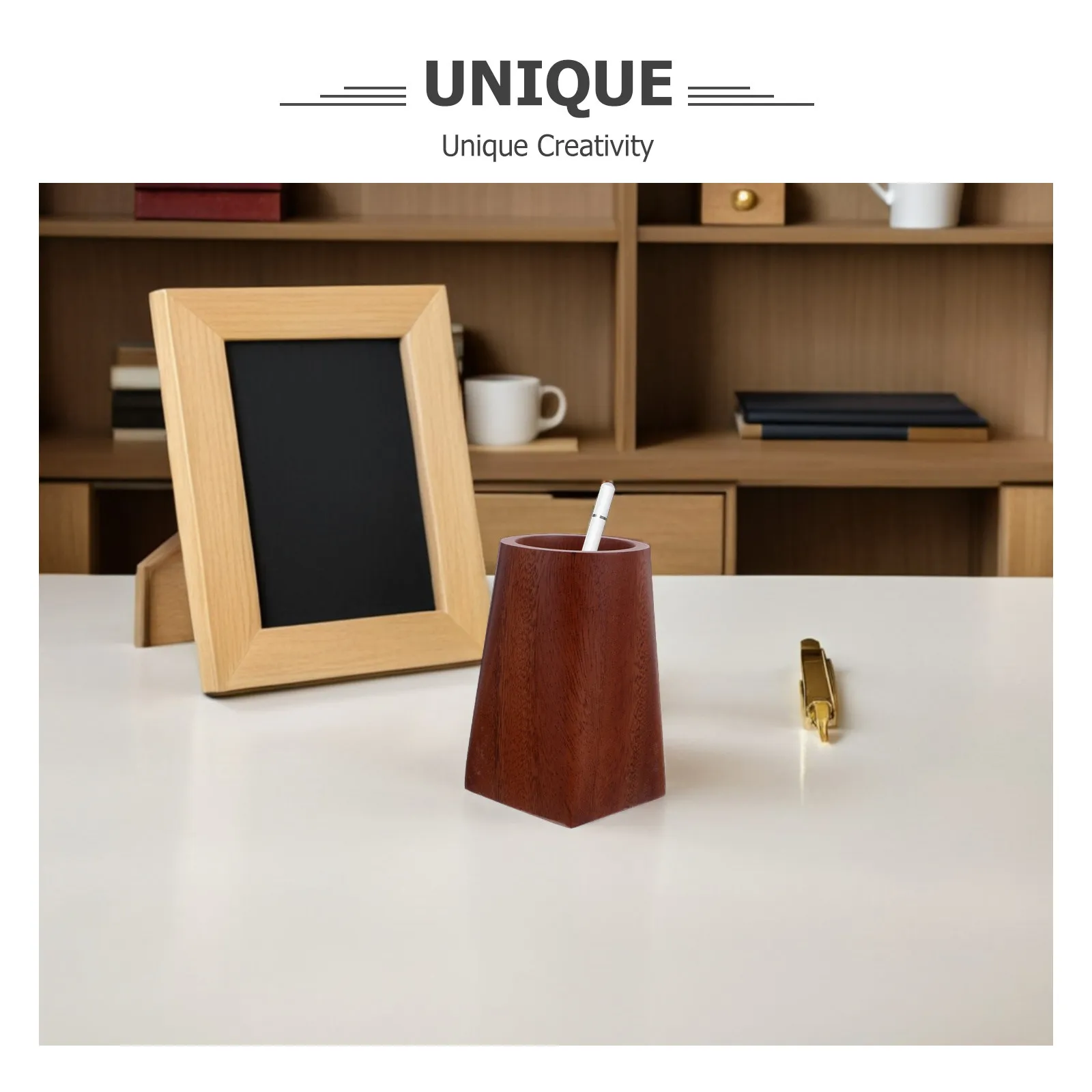 Walnut Wood Pencil Pot Natural Solid Walnut Pen Holder Desk Makeup Organizer for Students Artists Teachers Office