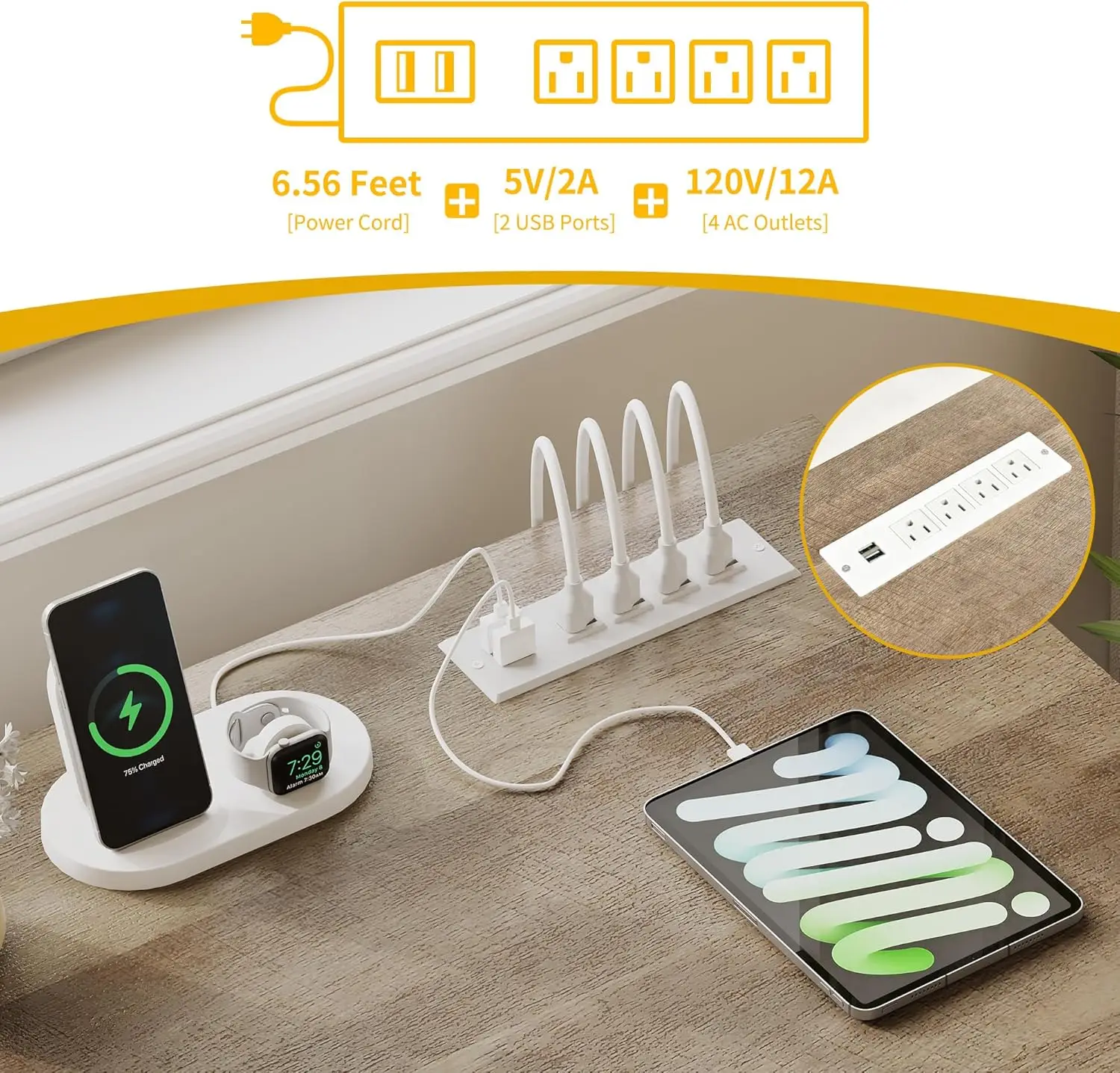 파일 서랍이 있는 L자형 책상, 전원 콘센트가 있는 60인치 코너 컴퓨터 책상, 모니터 스탠드와 수납 선반이 있는 홈 오피스 책상