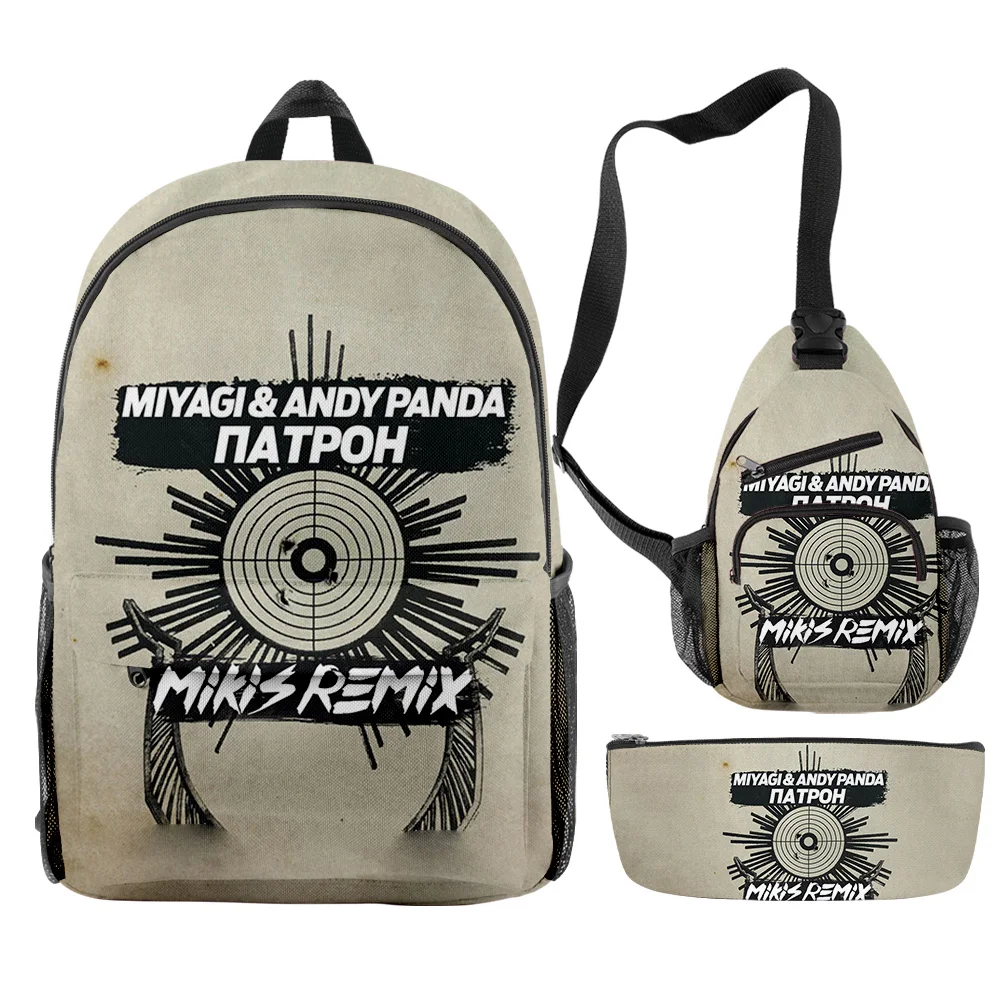 Hip Hop Popular Funny Miyagi & Andy Panda Band 3D Print 3pcs/Set pupil School Bags Travel Laptop Backpack Chest Bag Pencil Case