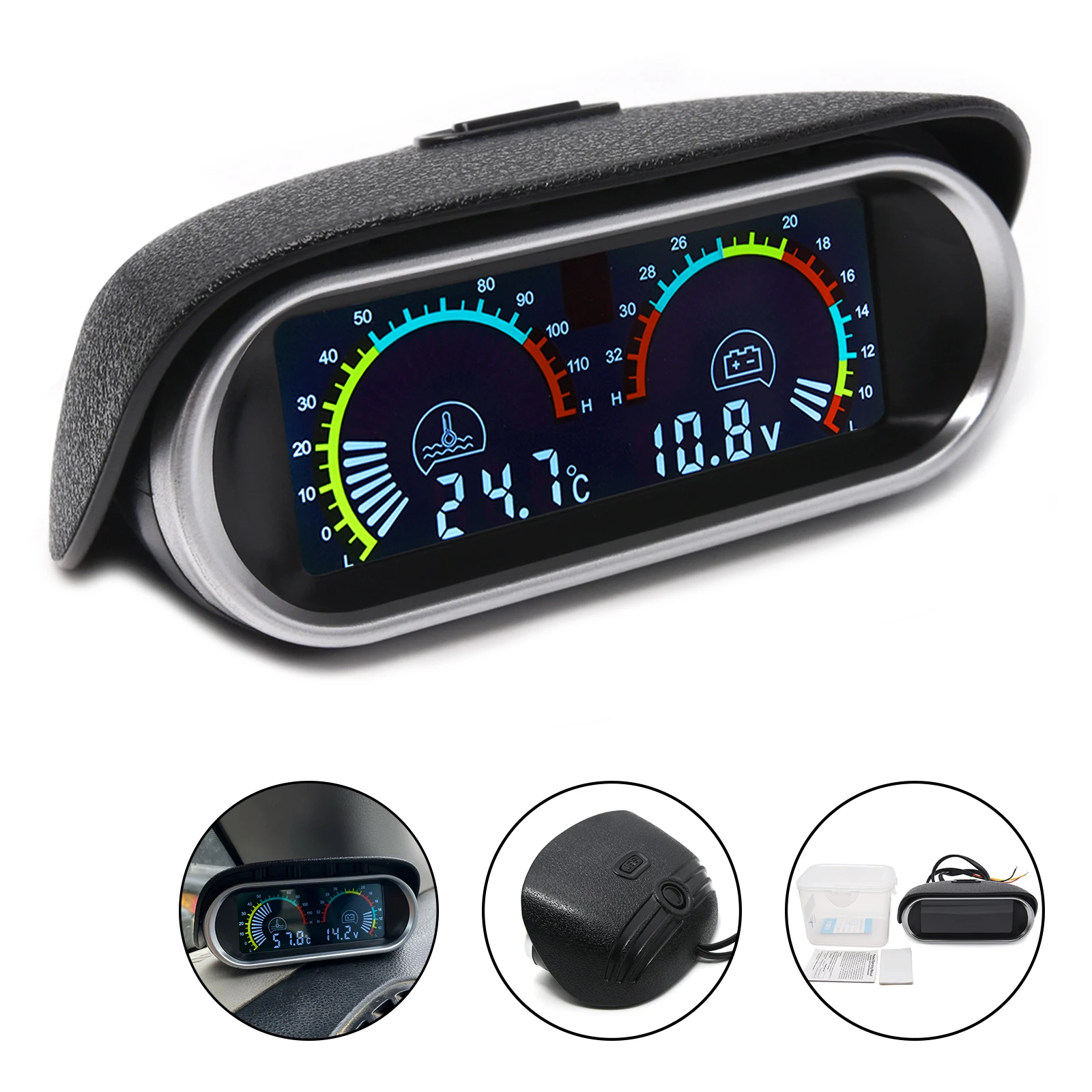 2 IN 1 Water Temp Gauge+Voltage Gauge Car Temperature Sensor 10mm Adapter LCD display Backlight Accessories Car Truck Motorcycle