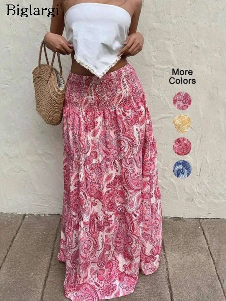 

Summer High Waist Skirt Women Flower Floral Print Fashion Ruffle Pleated Ladies Skirts Loose Korean Style Woman Skirt