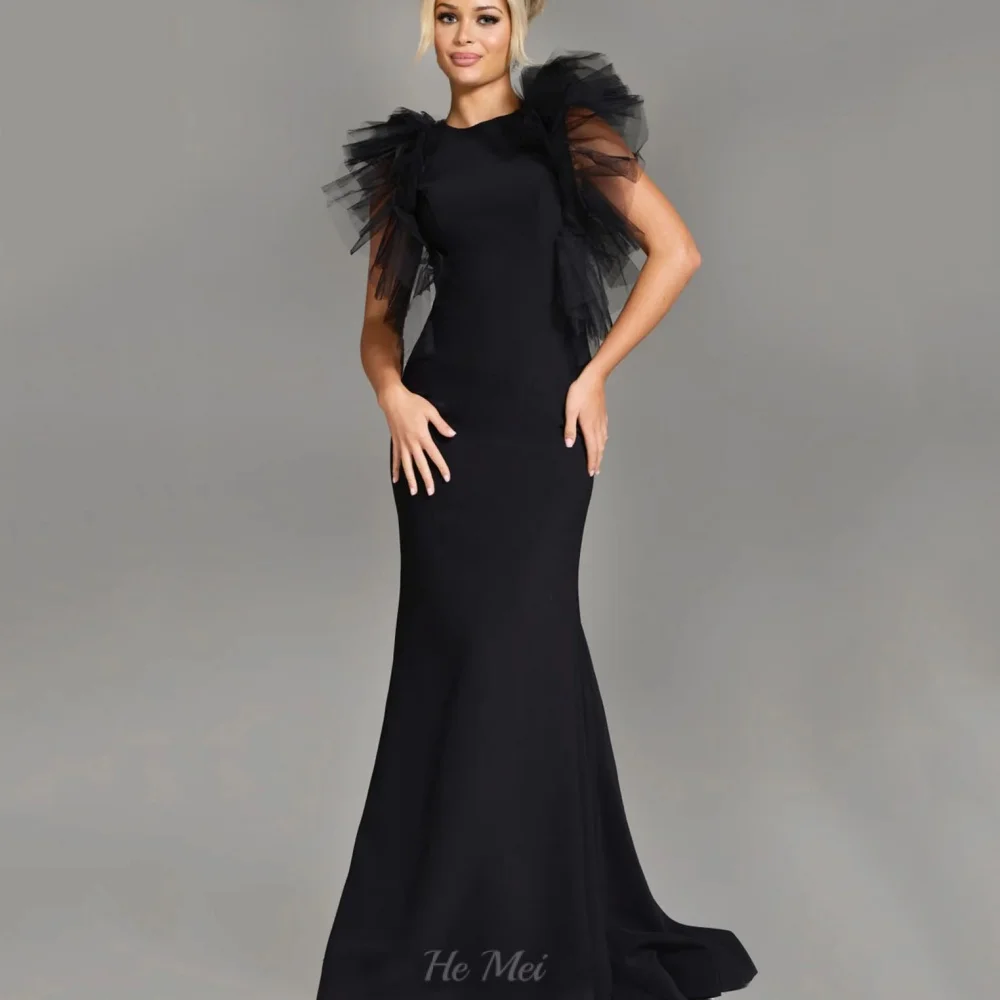 Black Customized Prom Dress Mermaid Flow Sleeves Evening Gown Formal Eleagnt Party Gowns شارون سعيد