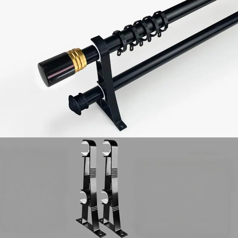 Double Curtain Rod Bracket Holder 4Pcs Set Heavy Duty Metal Base Fixed Window Curtain Pole Support for Kitchen Window