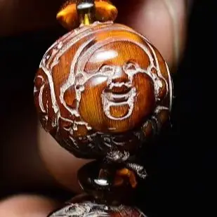 7"Old Bull horn carving Maitreya Buddha pattern Bracelet rosary Pendant Amulet Dharam Amass wealth Ornaments