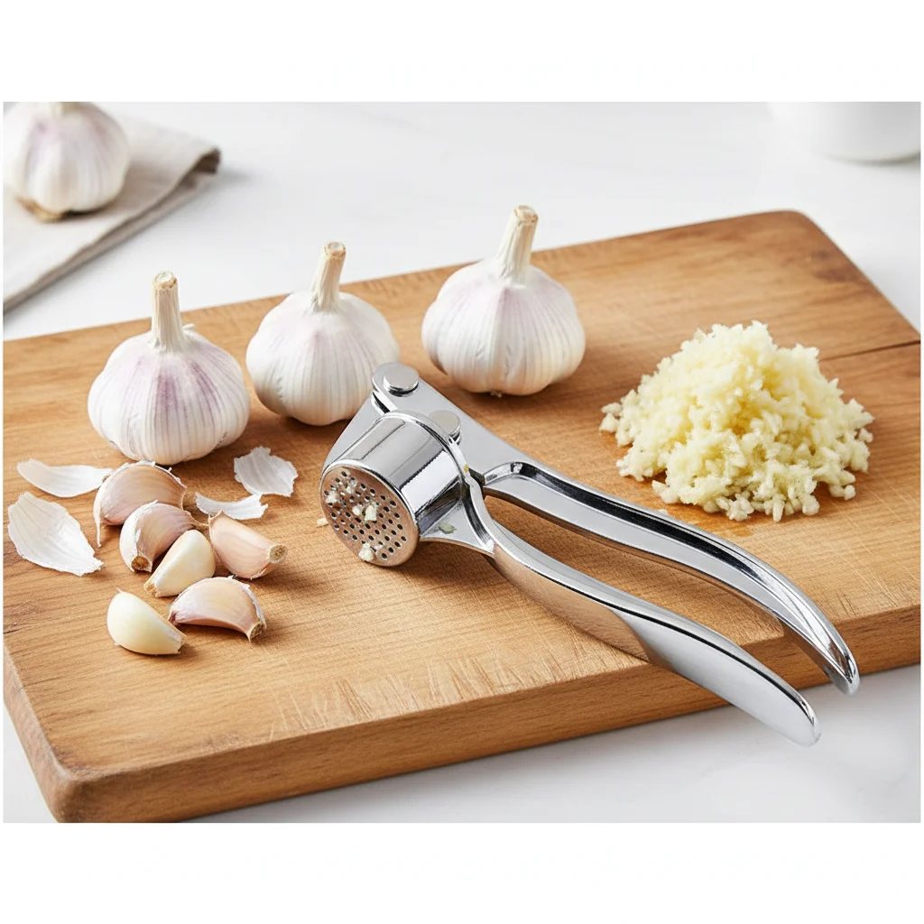 Stainless Steel Garlic Press 18cm, Heavy Duty Ginger Crusher with Easy Squeeze Design, Rust Resistant