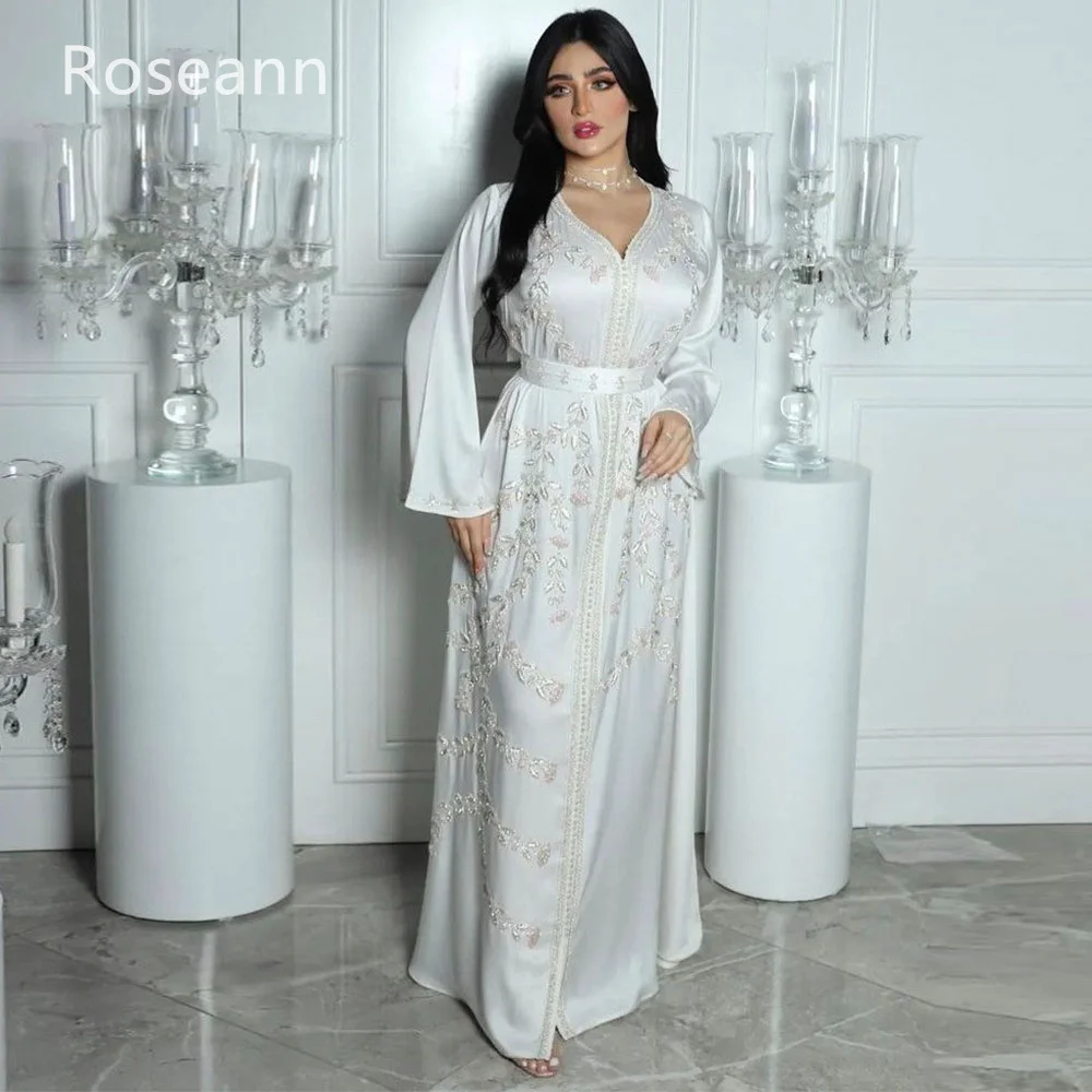 Robes de mariée A-Line musulmanes, appliques en satin, col en V, fleurs, plis drapés, robes de mariée complètes, longueur au sol, simple