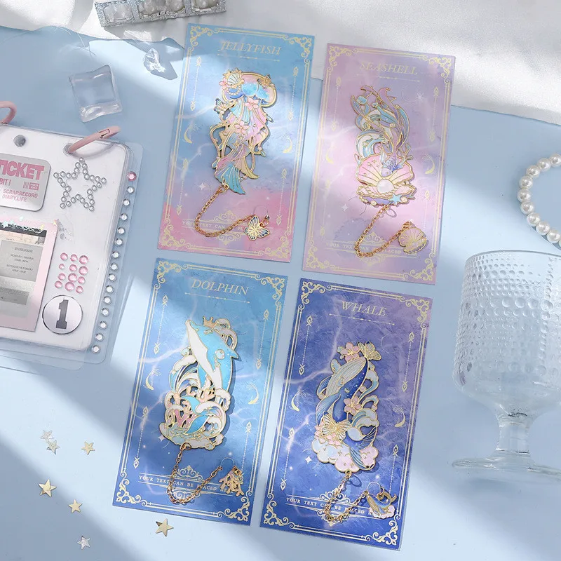 1Pc Marine Animals Metal Bookmark Shell Starfish Design With Chain Tassel Planner Accessories For Book Lovers Writers Gifts