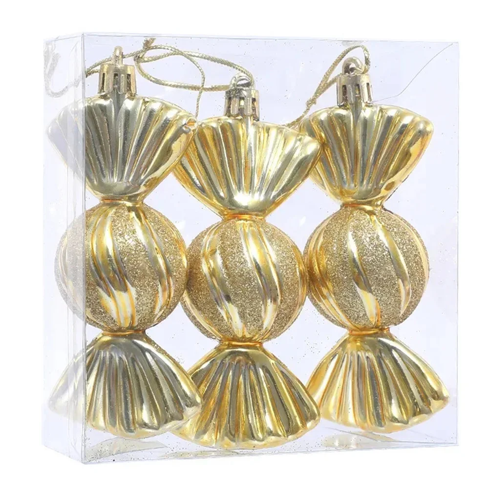 Shatterproof Candy Shaped Christmas Tree Ornaments 3 Piece Set Designed for Holiday Decor and Seasonal Use in Homes and Events