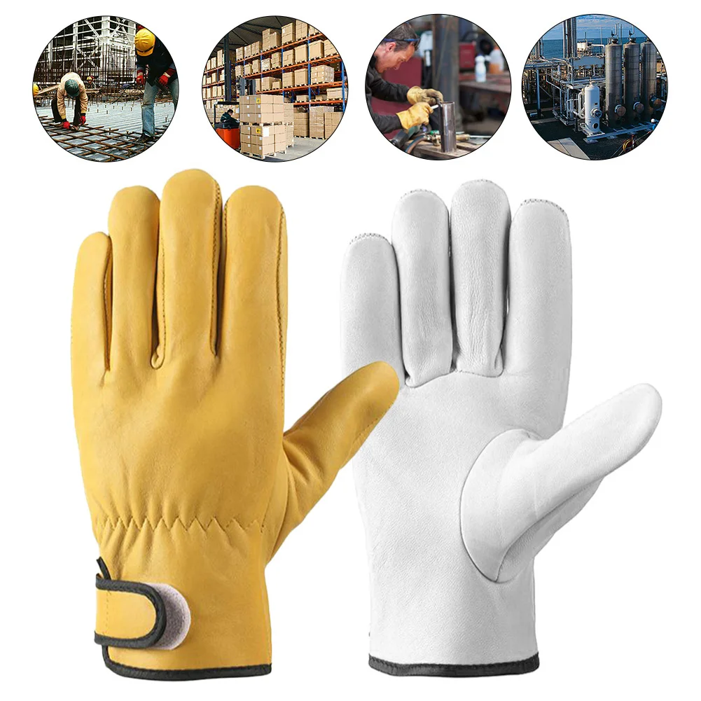 1 Pair Work Gloves Security Protection Safety Mechanic Glove Soft Sheepskin Leather for Driving Hunting Farm Garden Welding