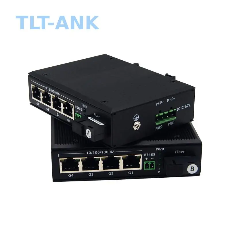 Industrial RS485 Serial Data to Ethernet Fiber Media Converter Transceiver with 4 Gigabit 10/100/1000Mbps RJ45 Port Optic Modem