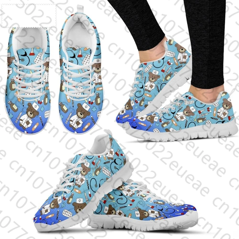 Zapatos planos con estampado de oso de enfermera para mujer, zapatillas con cordones, calzado de enfermería degradado, Otoño, 2021